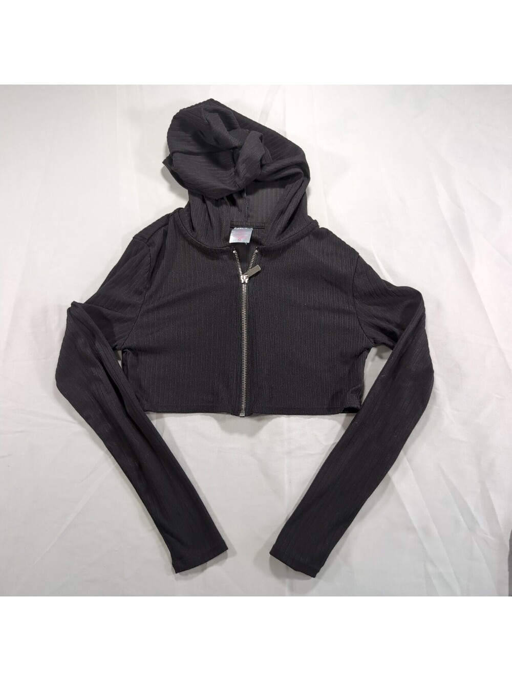 No Boundaries Black Ribbed Cropped Hoodie Jacket XS
